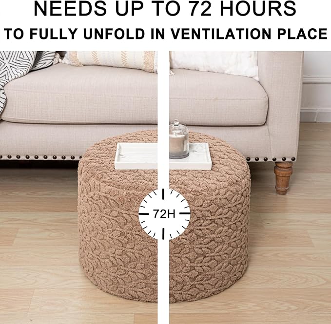 Round Pouf Ottoman Stuffed 20 x 20 x 14 Inches Boho Poof Foot Stool Home Decor Floor Pouffe Ottoman Foot Rest for Couch Sofa Bean Bag Chairs Living Room Bedroom (Brown)