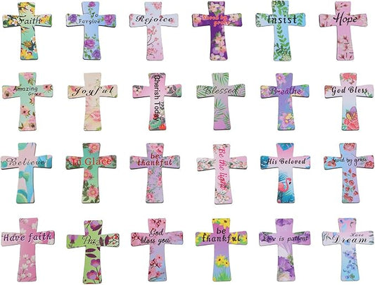 Penta Angel Magnetic Book Page Marks 24Pcs Colorful Floral Cross Magnet Page Markers Small Cute Book Clips for Girls Boys Student Office Reading Lover (Cross, 24)