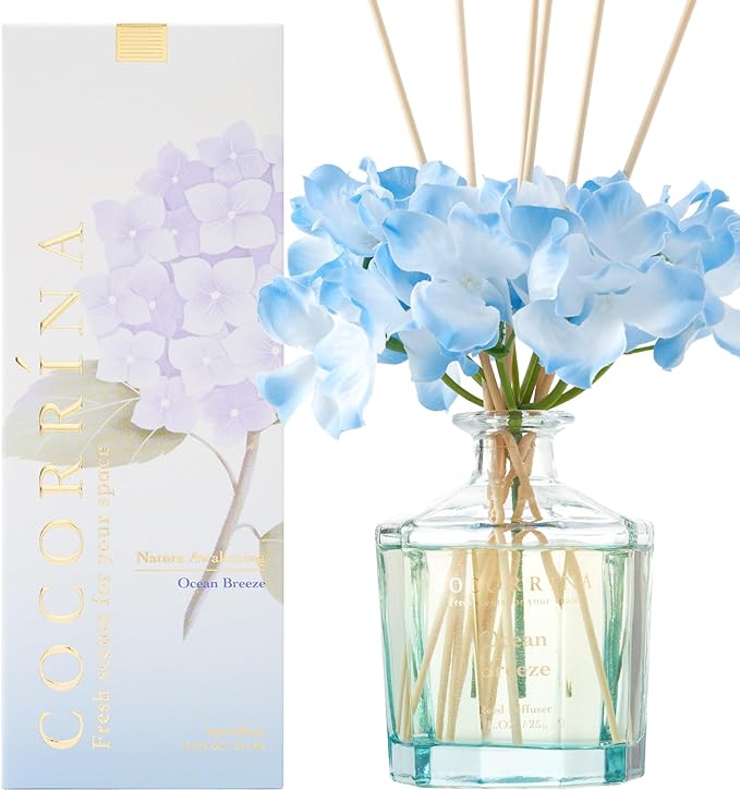 COCORRÍNA Reed Diffuser - Ocean Breeze 8.5oz Flower Reed Diffuser Set with 8 Sticks, Home Fragrance Reed Diffuser for Home Bedroom Office Bathroom Shelf Decor (Master Collection)