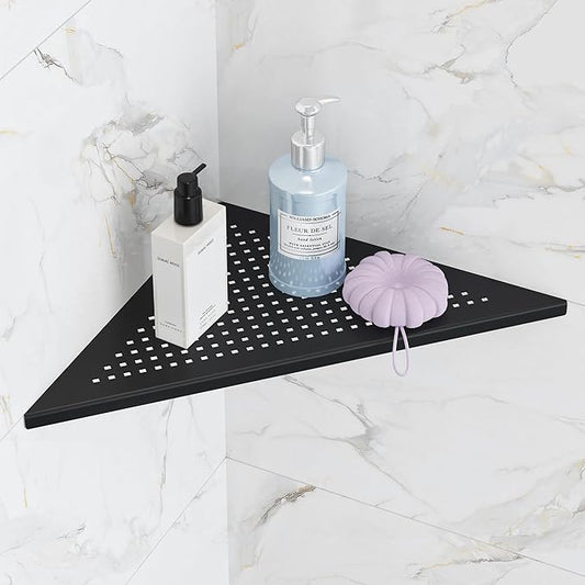 Bathroom Corner Shelf, Recessed 12" Shower Shelf Caddy, SUS304 Stainless Steel Shelf Wall Mount Triangular, No Drilling, Matte Black