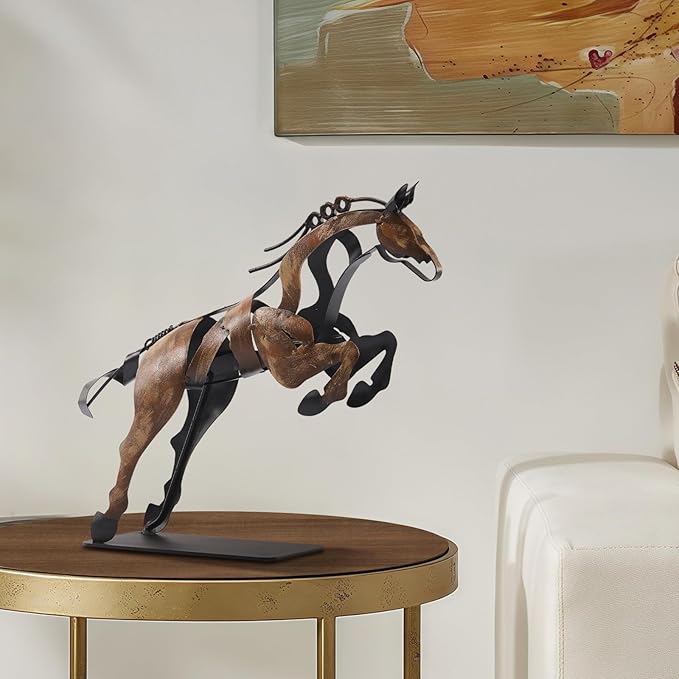 Horse Statue, Unique Metal Art Handmade Sculpture for Home Decor, Rustic Decor, Gifts for Horse Lovers (Vintage Brown)