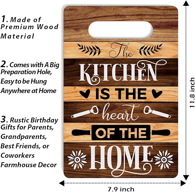 Farmhouse Kitchen Decor, Kitchen Signs Wall Decor, Wall Decor for Kitchen, Kitchen Door Wall Hanging Decor, The Kitchen Is The Heart of The Home Sign, Kitchen Gifts for Women 8 x 12 Inch