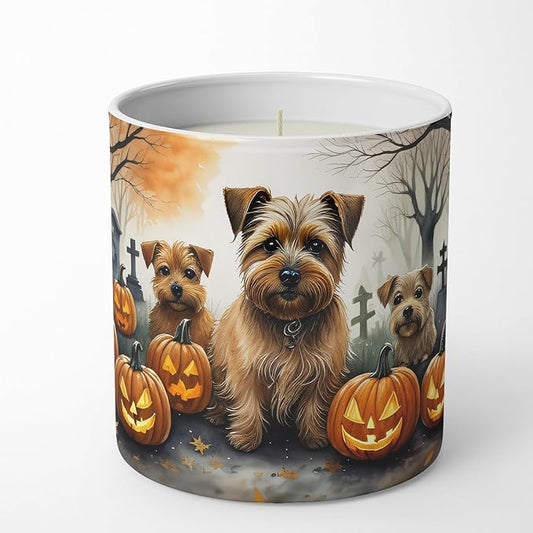 Caroline's Treasures DAC2048CDL Norfolk Terrier Spooky Halloween Decorative Soy Candle Nature Soy Wax Essential Oil Home Decor Ideal for Bedroom Kitchen Bath Office Gift, 10 oz