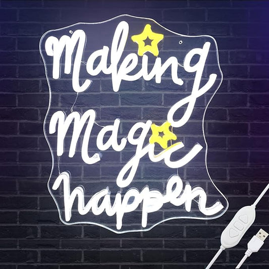 Making Magic Happen Neon Signs for Wall Decor, Inspiring Quotes Encouraging Sayings Wall Art, Bright Dimmable Led Light Sign for Game Room Bedroom Birthday Party Gifts Man Cave Living Room Kids