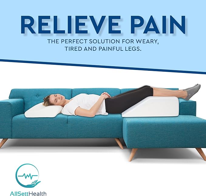Leg Elevation Pillow for Sleeping - Wedge Pillows for After Surgery | Memory Foam Wedge Pillow for Legs | Relieves Foot and Ankle Injury, Leg, Hip, and Knee Pain, Improves Blood Circulation, 8 Inch
