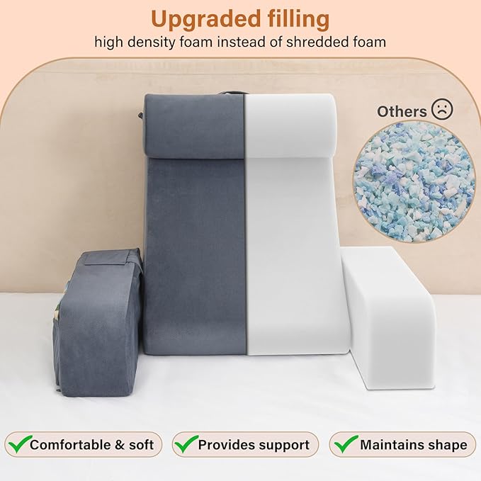 Reading Pillow,Back Pillow for Bed Sitting Up,Back Support Pillow with Arms,Chair Pillow,Bed Pillow for Sitting Up,Adult Backrest Pillow for Watching TV/Gaming/Resting in Couch&Floor-19IN,4PCS