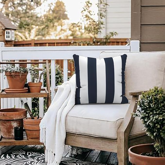LVTXIII Outdoor Throw Pillow Covers Set of 2, Patio Waterproof Pillow Cases Fade Resistant Accent Pillow Covers for Home and Garden Furniture Decoration, 18"x18", Cabana Navy