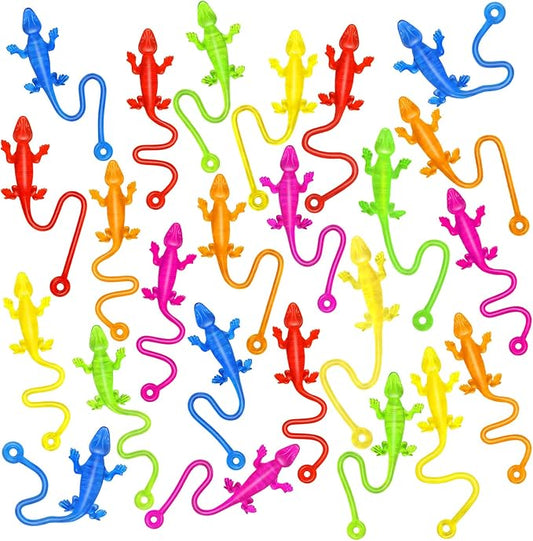 24PCS Stretchy Sticky Lizards, Rubbery Lizards Toys for Kids, Colorful Sticky Geckos for Party Favors Goodie Bags Stuffers Pinata Filler, Reptile Toys for Children Gift Students Rewards