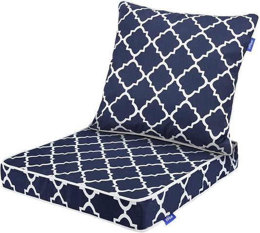 Deep Seat Cushions, Outdoor Cushions, Patio Furniture Cushions, Deep Seat & Back Cushion Patio Cushions with Rmoveable Cover for Backyard Couch Sofa Fade Resistant (22x22x3 in, Blue Plaid)