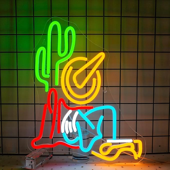 Cowboy Cactus Neon Sign Cowboy Hat Neon Signs for Wall Decor Western Wall Art USB Light Up Sign Dimmable LED Sign For Man Cave,Bar,Party,Bedroom,Home Wall,Gifts for Teens Kids Women Men