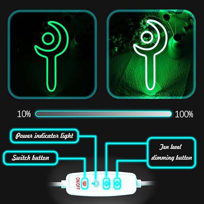 FF14 White Mage Neon Sign for Wall Decor, Game Room, Bedroom, Man Cave, Birthday Decorations, Fan Collection, USB Powered, Green,13.8"x7.3"