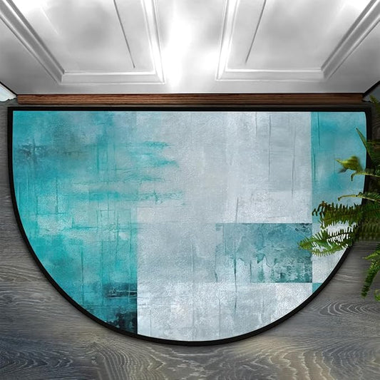 Doormat Half Round Rug Non-Slip Floor Mats Turquoise Bathroom Rugs Modern Home Living Room Decorative Rugs Abstract Green Texture