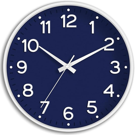 Wall Clock 12 Inch Silent Wall Clocks Battery Operated- Modern Non Ticking Analog Clock Decorative for Living Room Bedroom Office Kitchen(Navy Blue)