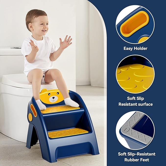 Toddler Step Stool for Bathroom Sink and Potty Training Durable Anti-Slip,Anti-Tip A-Frame,10-Second Assembly, 2-Step Potty Stool with Wide Steps,CPC Certified for Safe and Kids Easy Hand Washing
