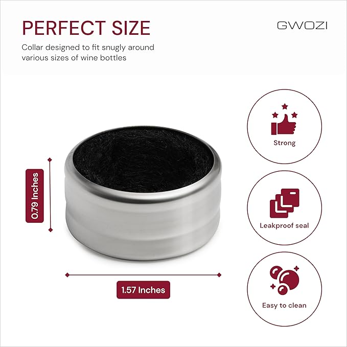 Wine Drip Collar - Stainless Steel Wine Drip Ring - Leakproof Wine Collar Drip Ring - Wine Bottle Drip Collar for Bar and Home, 4 Pcs