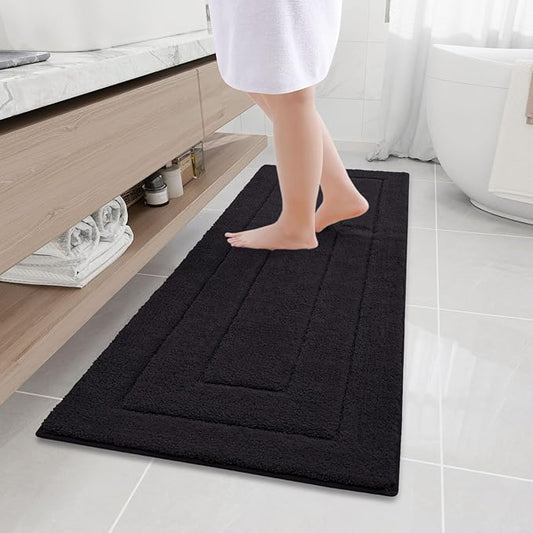 Buganda Bathroom Rugs, 59" x 20", Soft and Absorbent Microfiber Bath Rugs, Non-Slip Shaggy Shower Carpet, Machine Wash Dry Bath Mats for Bathroom Floor, Tub and Shower, Black
