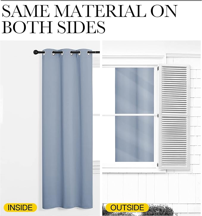 NICETOWN Bedroom Curtains Blackout Drapery Panels, 2 Panels, 70 x 108 inches, Vintage Blue, Three Pass Microfiber Thermal Insulated Solid Ring Top Blackout Window Curtains/Drapes