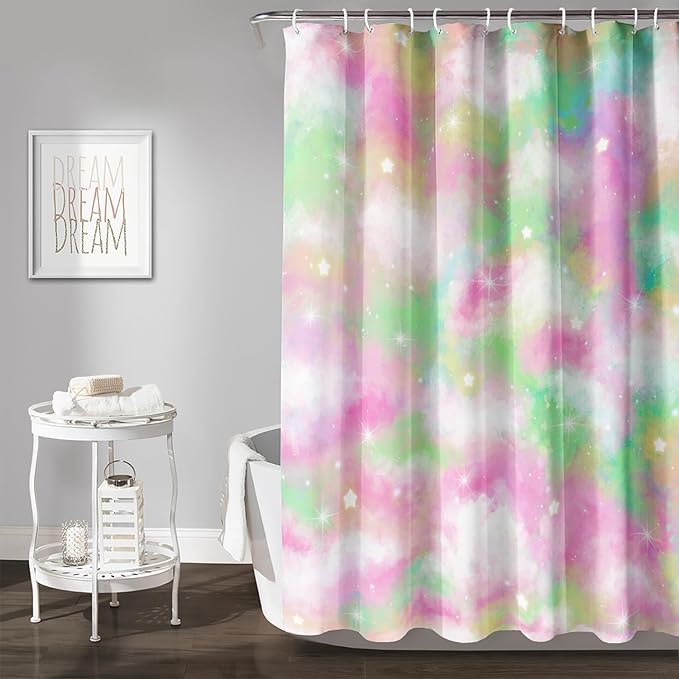 AILONEN Colorful Space Shower Curtain,Glitter Star Waterproof Fabric Shower Curtain Set for Girls Kids Teens, 36" W*72" H Fantasy Starry Sky Theme Bathroom Decor