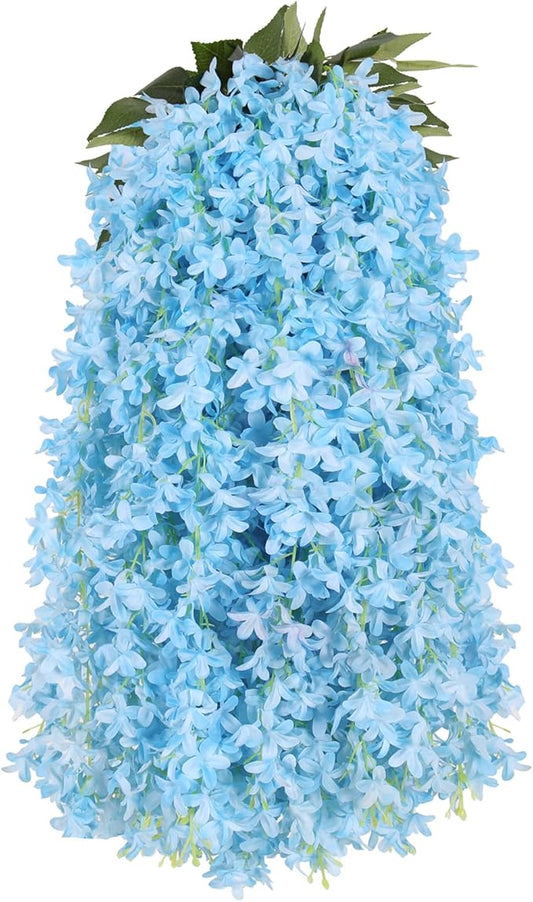 Artificial Lilac Flowers Garland 8Pcs-24Branches 33.5in Fake Syringa Wisteria Vines Faux Silk Lilac Hanging Floral Decoration for Indoor Outdoor Wedding Arch Birthday Party Garden Balcony (Blue)