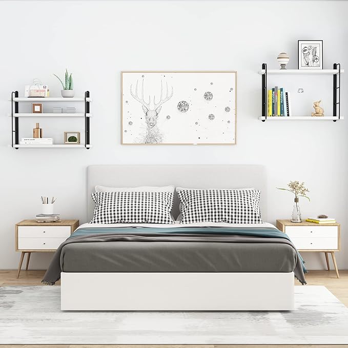 Wall Mounted Floating Shelves, Wall Shelves, Rustic Wall Decor Wood Shelves for Bedroom, Living Room, Bathroom and Kitchen Storage, Easy Installation (5, White)