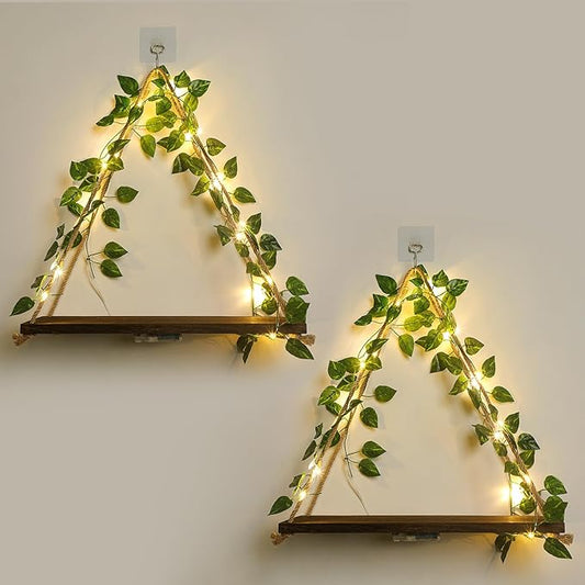 Floating Shelves for Wall,Plant Wall Decor,Hanging Shelf,Cottage Core Decor,Room Decor Aesthetic,Boho Room,Adhesive Shelves,Floating Shelves for No Drilling,Two-Piece Set(Green Leaf)