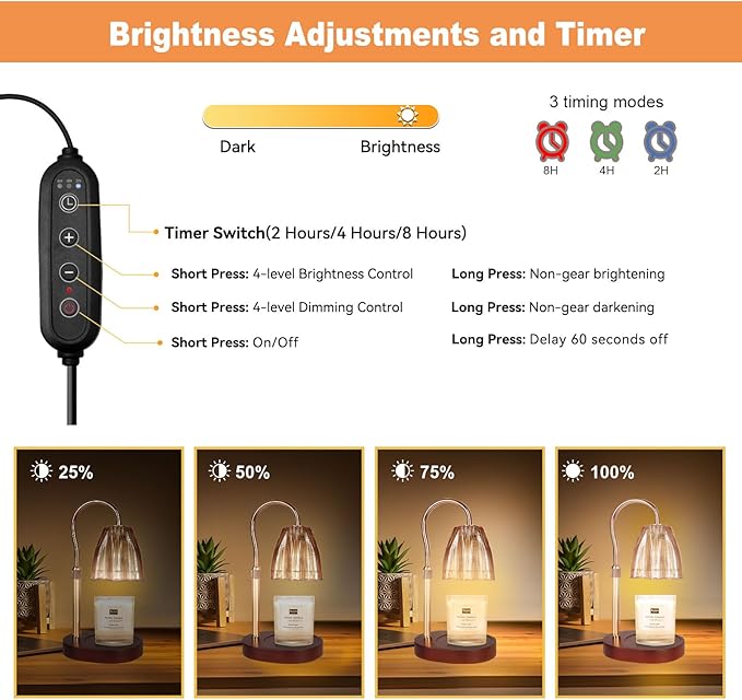 Candle Warmer Lamp with Timer & Dimmer, Candle Warmer Height Adjustable, Fits All Jar Scented Candles, Candle Lamp with 3 Bulbs, Charming Gift Box with Ribbon for Gifting