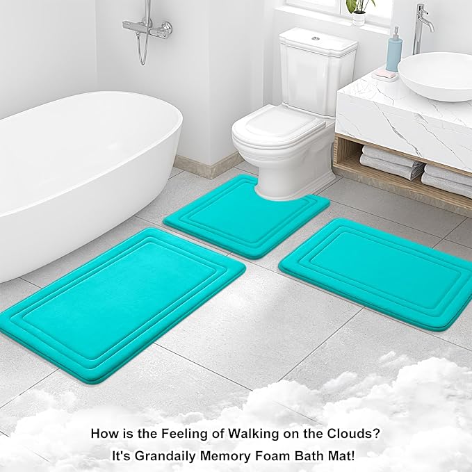 Grandaily Memory Foam Bath Mat Rug 36x24, Ultra Soft, Non-Slip and Absorbent Bathroom Rugs, Machine Wash Dry, Comfortable Bath Carpet for Bathroom Floor, Tub and Shower, Teal