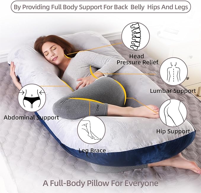 60 Inch Full Body Pregnancy Pillows for Sleeping Cooling Pregnancy Pillow,Maternity Pillows for Pregnant Women with Removable Washable Velvet Cover. (Light Grey & Blue)