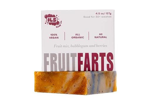 Fruit Farts Organic Soap Bar (banana, grapefruit, kiwi, bubblegum, berries and vanilla) - All Natural Bath Soaps for All Skin Types - Cold Process and Handmade