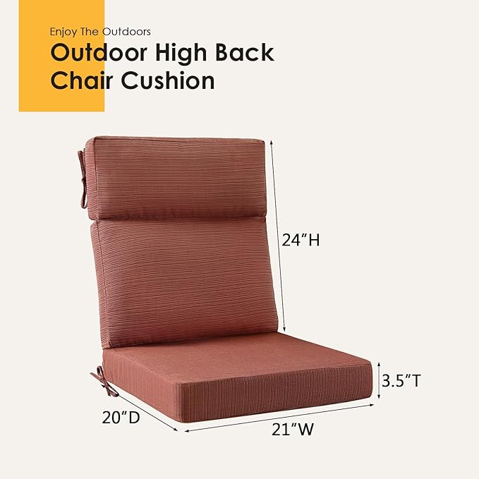 Outdoor High Back Chair Cushion, 2 Pack 44x21 inches Patio Chair Cushions Water Repellent Rocking Cushions Indoor Furniture Seat Pad, Dark Yellow Tan Stripe