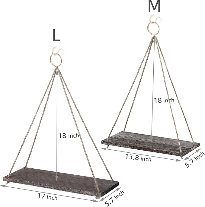 MITIME Hanging Shelves for Wall Window Plant Shelf Indoor Floating Wall Shelves for Bedroom Bathroom Living Room Wall Hanging Shelf Boho Wall Decor .Home, Set of 2(Medium+Large)