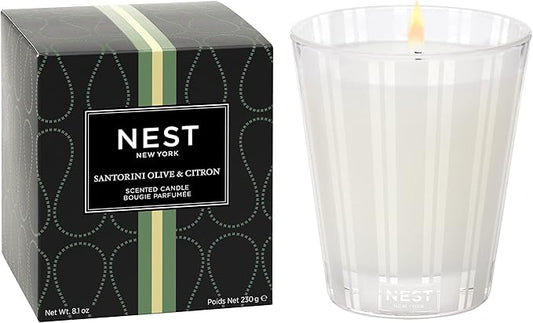 NEST New York Scented Classic Candle, Santorini Olive & Citron - 8.1 oz - Up to 60-Hour Burn Time - Reusable Glass Vessel