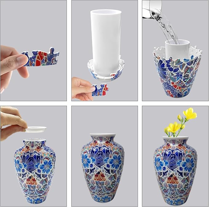 3D Puzzle Vase Unique Flower Vase for Adults Made by 120 Curved Plastic Puzzle Pieces, Vases for Flower Home Creative Gift for Parents & Housewarming