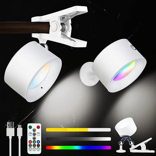 Adetu LED Wall Mounted Lights, Rechargeable Wall Sconces Lamp, 3 Color Temperatures & Remote, Magnetic Clamp Light 360° Rotation Dimmable Cordless Wall Lights for Living Room Bedside (1 Pack, White)