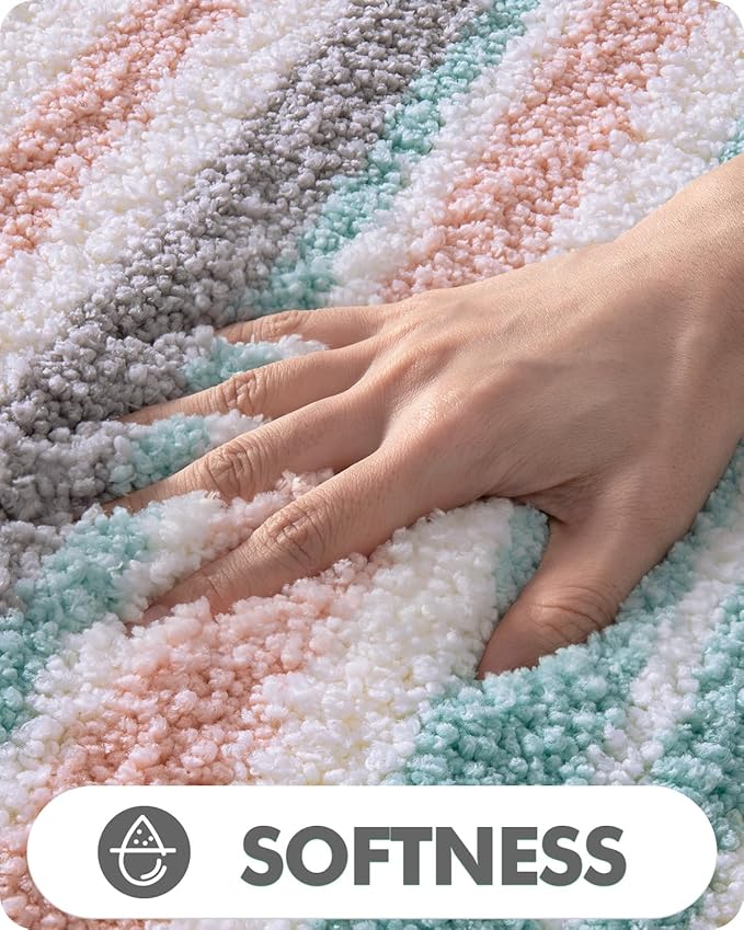 LUMI Striped Bath Rugs, Extra Soft and Absorbent Microfiber Bath Mat, Machine Wash Non-Slip for Bathtub or Bathroom Floor, 24"x43", Pink