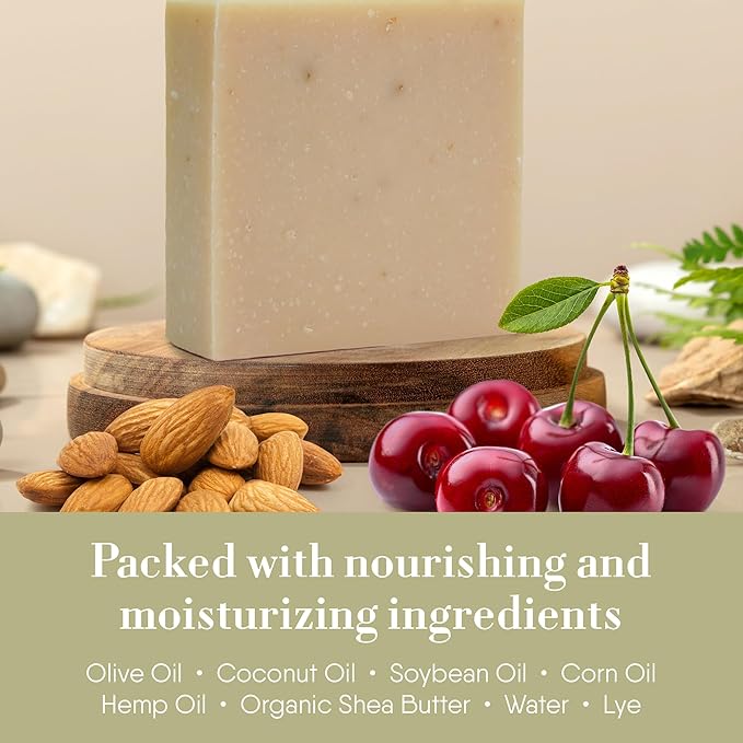 360Feel Cherry Almond Soap - Handcrafted Castile Soap Bar with Soothing Scent - Handmade with Essential Oil - Suitable Gift for Anniversaries, Weddings, and Holiday Stockings - Rich Lather