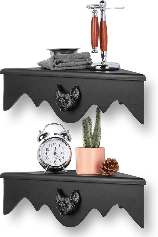 Bat Corner Shelf Set of 2, Black Flying Bat Floating Corner Shelf, Wood Wall Mounted Storage Shelves, Gothic Home Decor for Bedroom, Kitchen, Living Room, Bathroom, Office and More…