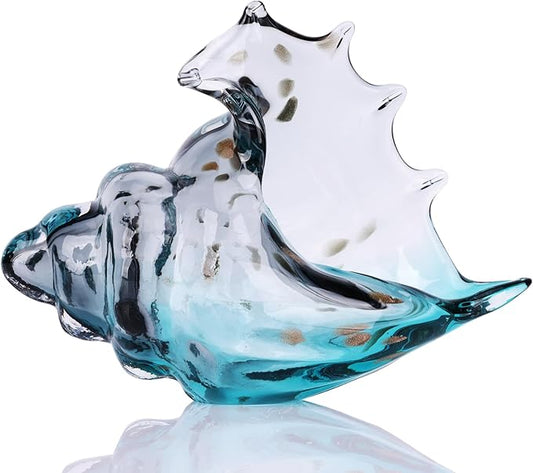 DOVDOV Hand Blown Glass Conch Statue, Gray Glass Art Figurine, Conch Shell Coastal Home Decor, Living Room TV Stand and Bookcase Decor, Bathroom Shelf top and Cabinet Decor.
