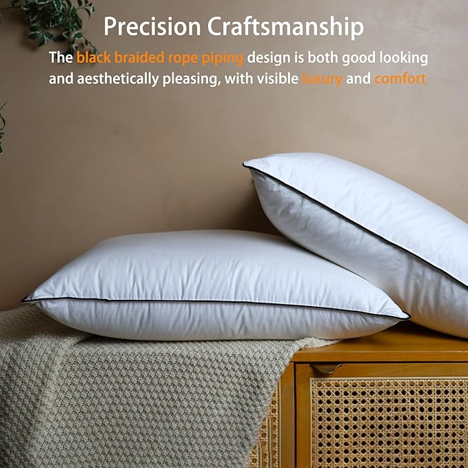 Natural Goose Down Pillows - White Down Pillow Standard Size - 550 Fill Power - Soft and Support Down Bed Pillow for Back,Side,Stomach Sleepers，2 Pack (20" x 26")