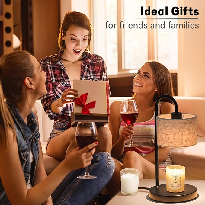 Candle Warmer Lamp with Timer, Dimmable Candle Wax Warmer Candle Lamp with 2 Bulbs, House Warming Gifts Brithday Gifts for Women Bedroom Home Decor - Linen