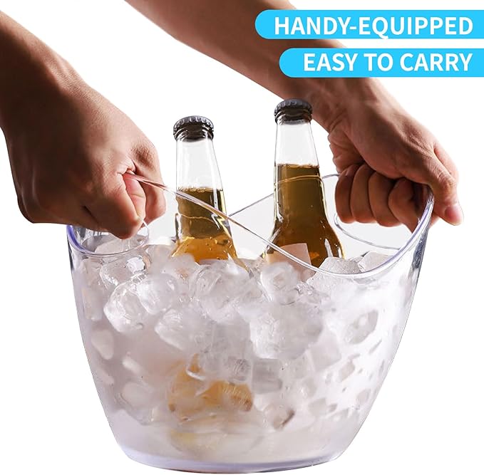 Ice Buckets for Parties, 2 PCS Acrylic Champagne Beverage Tub with 2 Ice Scoops, 4 Liter Clear Wine Buckets Tub for Cocktail Mimosa Bar Beer Drink Bucket for Party (2 x 4L)