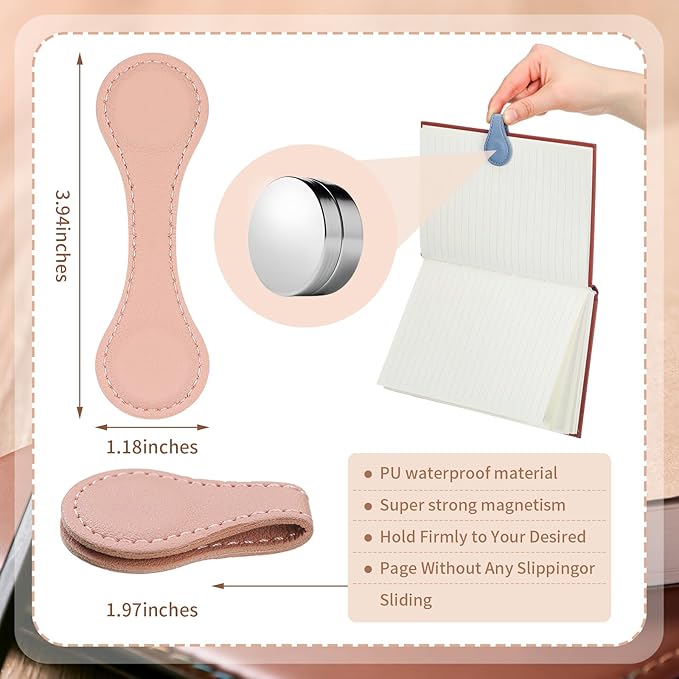 10 Pcs Leather Magnetic Bookmarks for Women Handmade Page Markers Colorful Magnetic Bookmarks for Women Students Teachers Book Lovers Reading Supplies(Pastel Colors)