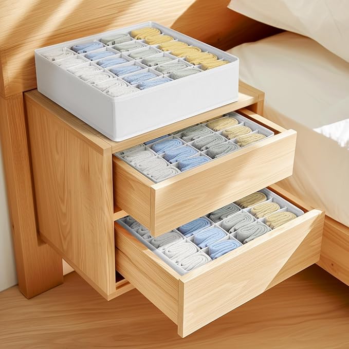 Joyoldelf Sock Organizer Drawer Organizer - Underwear Organizer, 24 Cell Collapsible Closet Organizers and Storage Sock Holders Organizers for Storing Socks, Ties, Belts 6 Pack White