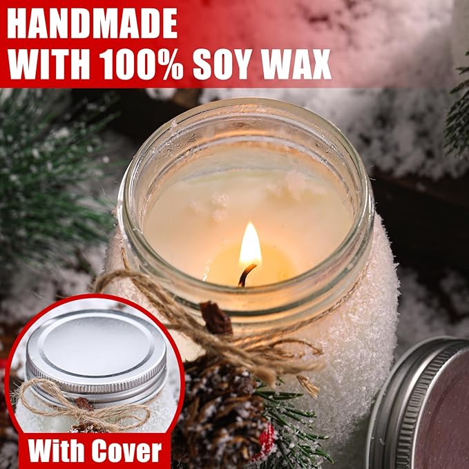 2 Sets Christmas Candles 18 oz Christmas Scented Candles Soy Mason Jar Candles Gifts for Women Farmhouse Xmas Decoration for Home Room Indoor Tables Forest Fragrance