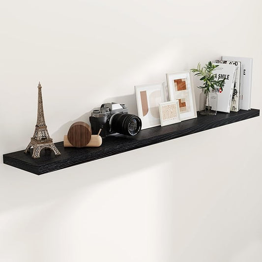Black Floating Shelves 72 Inch Long, 9.3" Deep Shelves Wall Mounted, 72"x9.3" Fireplace Mantel, Deep Storage Shelves for Home & Office, Rustic Large TV Stand - 9.3" D x 72" W x 1.5" H, 1 Pack