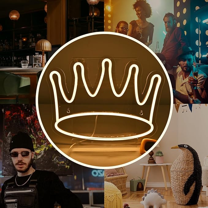 Crown Neon Signs Led Crown Neon Light Large Wall Hanging Lights Art Decor Neon Lights for Bedroom Kid Room Shop Apartment Dorm Birthday Party Wedding(Warm White)