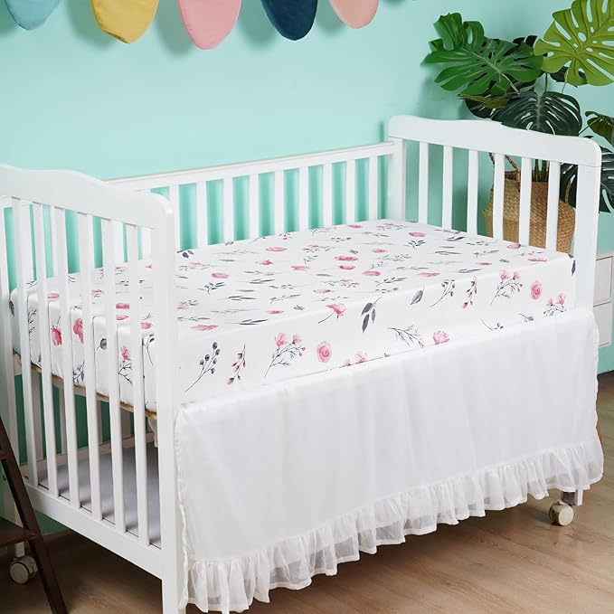 david's kids 3 Pack Fitted Crib Sheets, Ultra Soft Breathable Comfortable Baby Sheet Set for Boys Girls Neutral, 28x52 Inch Fits Standard Crib and Toddler Mattresses, Floral Flowers