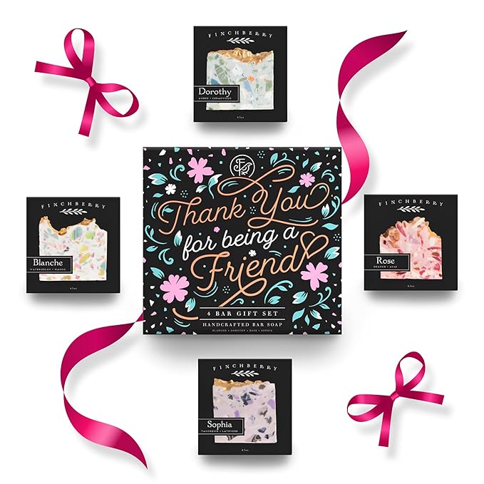 FinchBerry Thank You for Being a Friend Gift Set – Best Friends & Friendship Gifts for Women & Men – Includes 4 Handmade Natural Bar Soaps (4.5 oz Each)