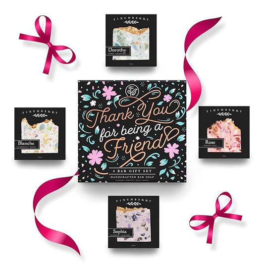 FinchBerry Thank You for Being a Friend Gift Set – Best Friends & Friendship Gifts for Women & Men – Includes 4 Handmade Natural Bar Soaps (4.5 oz Each)