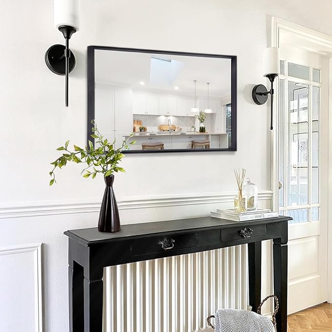 AAZZKANG Large Mirrors for Wall Black 28"x20" Rectangle Metal Framed Mirror Decorative for Bedroom Living Room Entryway Hanging Vertically or Horizontally